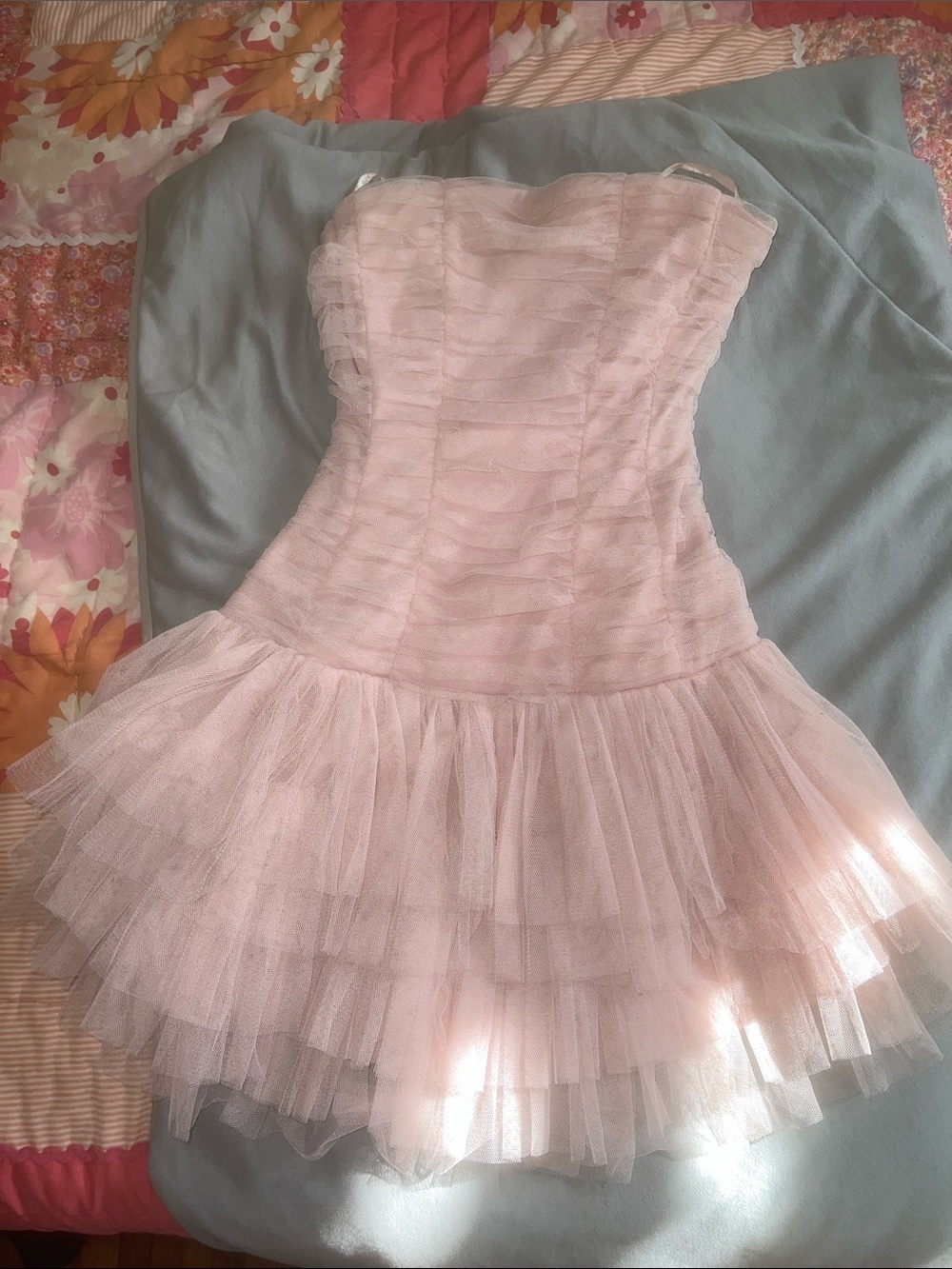Sans Souci Soft Pink Strapless Tulle Backless Party Dress